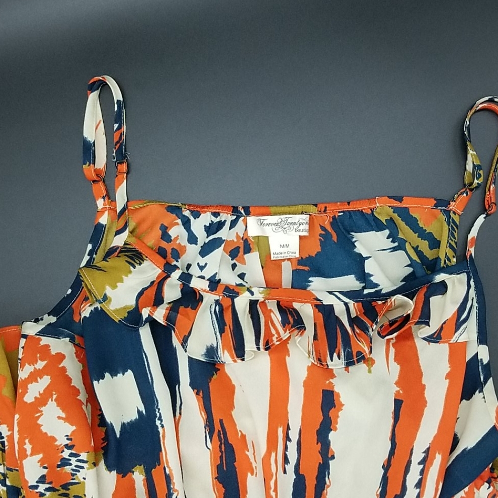 Forever Twentyone Boutique Medium Orange, Blue & Gold Boho Spaghetti Strap Dress - Picture 5 of 7